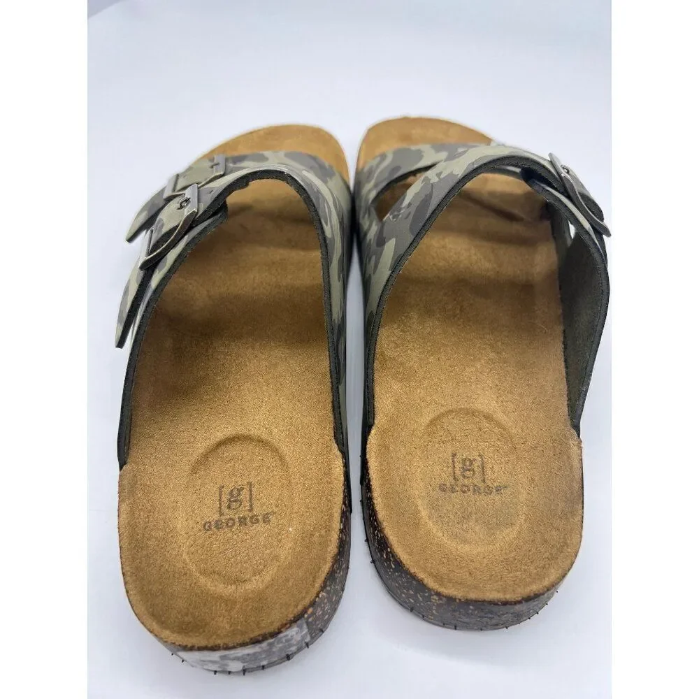 George Men’s Comfort Soft Footbed Camo Green Sandals Size 10